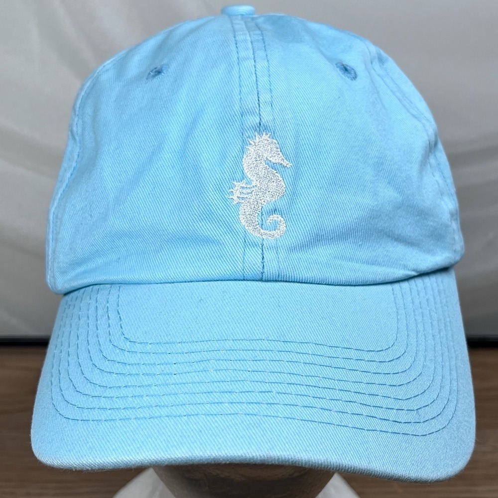 Sunny Co. Unisex Baseball Hat Blue Cotton Seahorse OSFA Coastal Beach Dad Cap